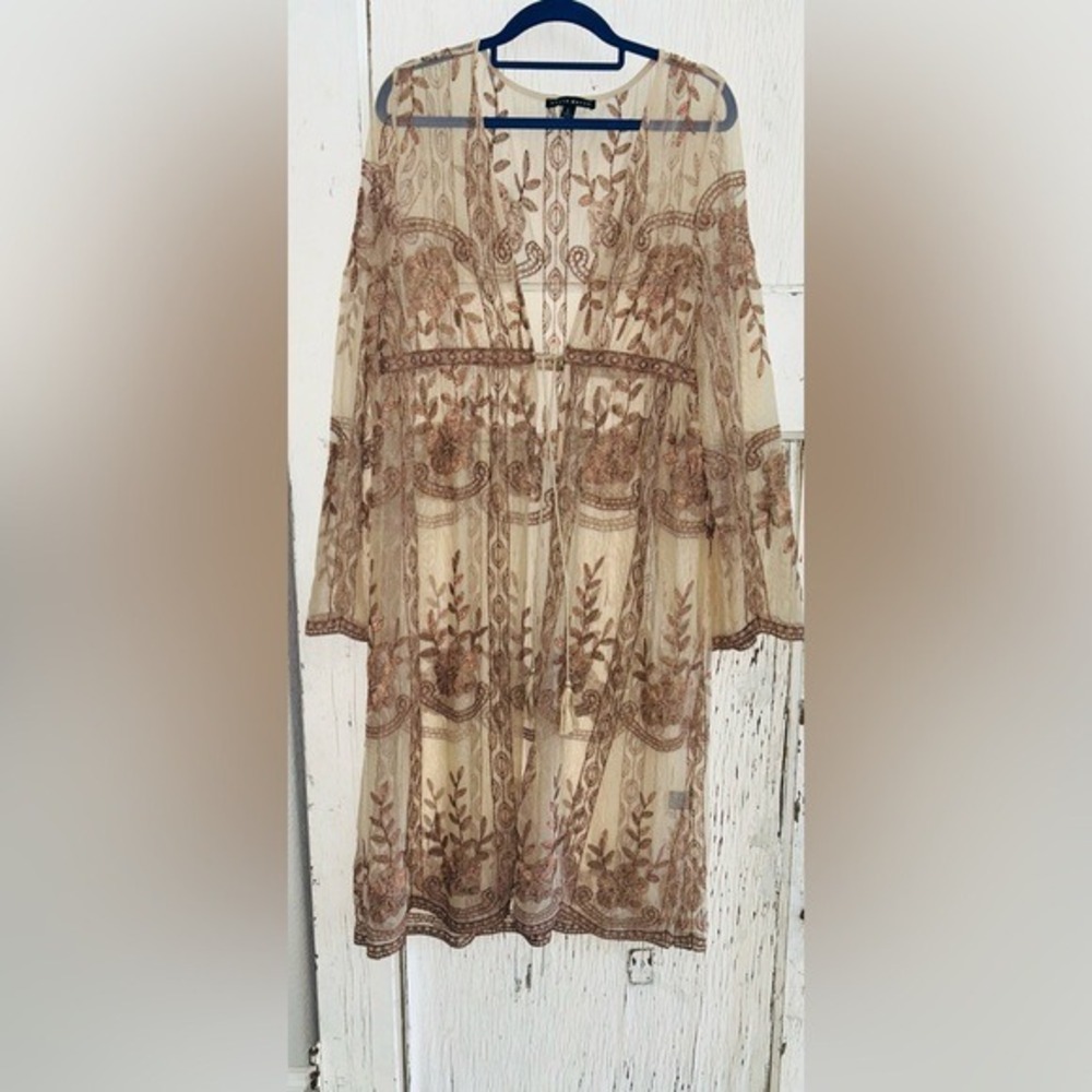 Romantic Boho Floral Embroidered Festival Mesh Ethereal Maxi‎ Kimono Duster - Picture 2 of 8